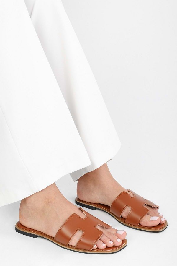 Shoeberry-Flache Penny Brown Skin-Hausschuhe für Damen 1