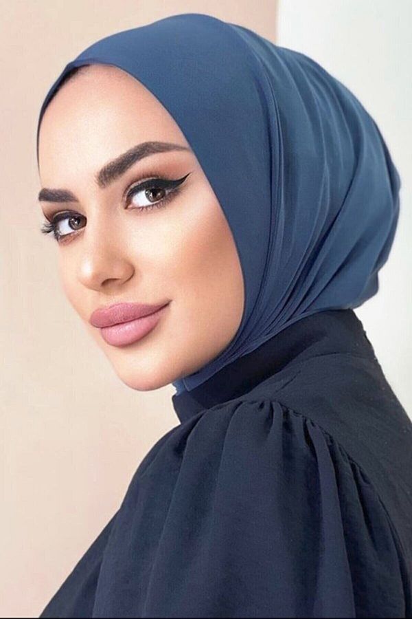 Organic Scarfs-Women's Hijab Indigo Snap Neck Collar Hijab Bonnet Model Scarf Shawl 1