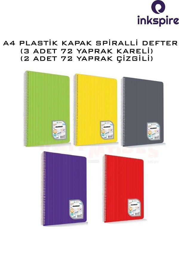inkspire-Large Size Ring Binder - 3 Pieces of 72 Sheets Plaids, 2 Pieces of 72 Sheets of Lines, Pp Cover, Spiral A4 1