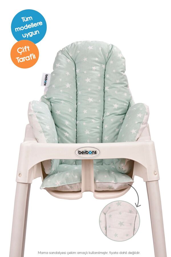Beibons Çift Taraflı Bebek Mama Sandalyesi Minderi - Pamuklu Rahat Elyaf Dolgulu Mama Sandalyesi Yastığı
