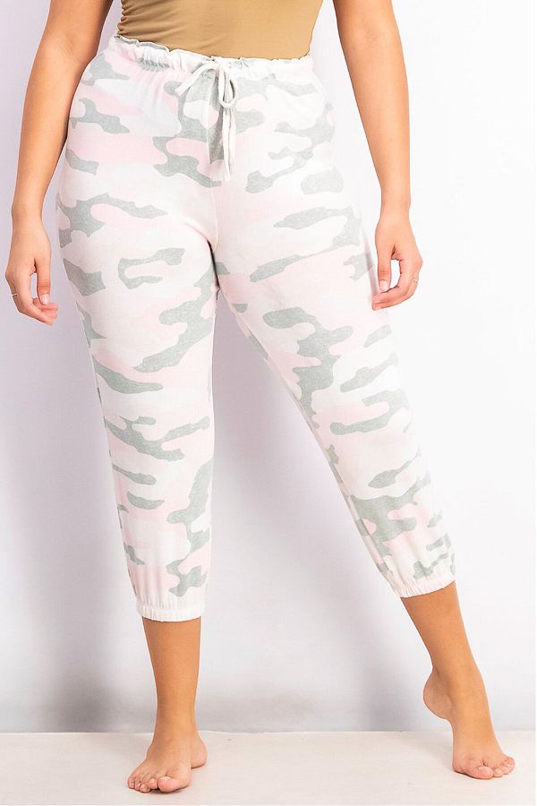 Kensie Women Camo Print Pull On Drawstring Pajama Pants Sage and White Trendyol