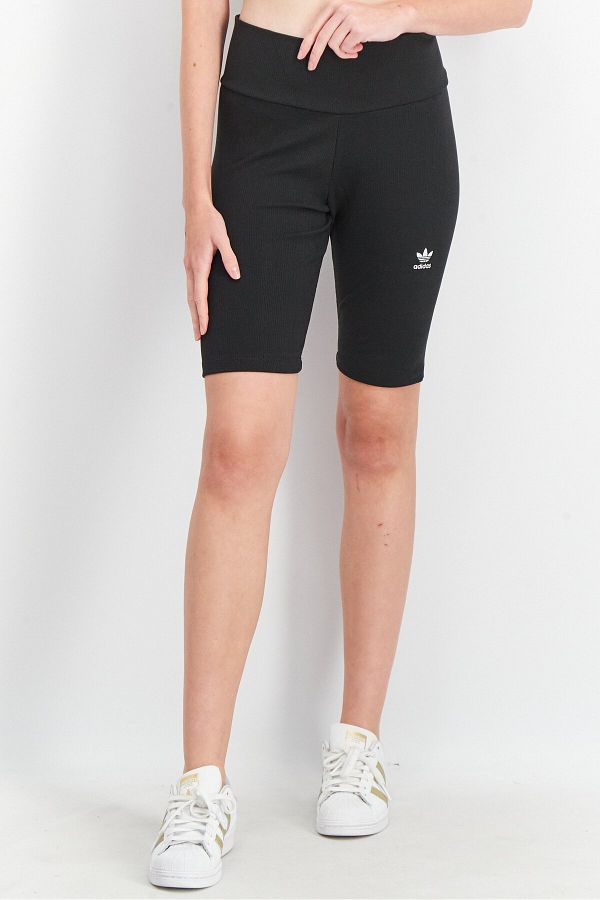 adidas Women Tight Fit Mid Rise Ribbed Training Shorts Black Trendyol