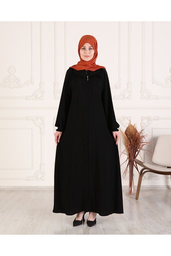 fistan Straight Cut Casual Raglan Sleeve with Throat Robe Hidden Zipper Medina Silk Feraca Trendyol