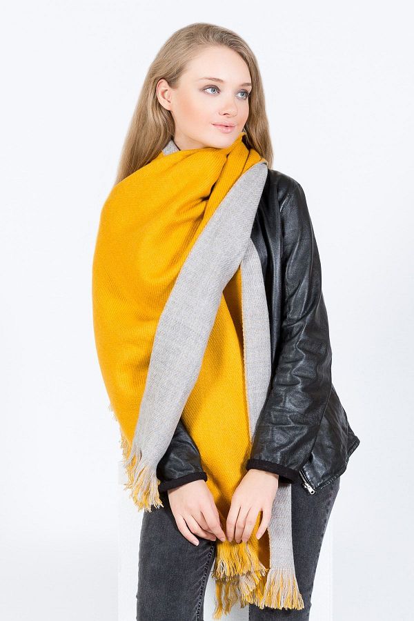 POSUSS-Double Sided Acrylic Women's Shawl Cm- Yellow/grey - Ps2102 1