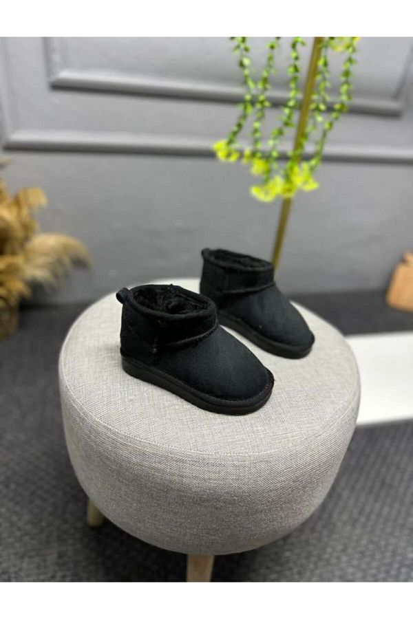 BAY ARMEDON Mini Black Suede Ankle Boots with Fur Inside Flat Sole Shoes Kids Baby Winter Boots Trendyol