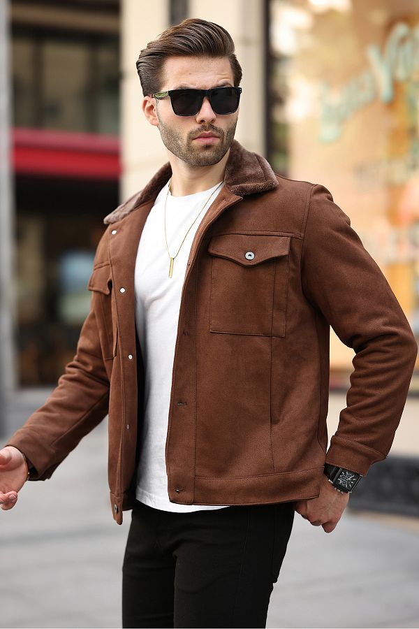 Suede jacket with fur mens 2025