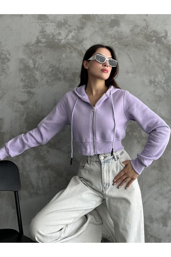 mypagebutik Lilac Crop Cardigan Zippered Trendyol