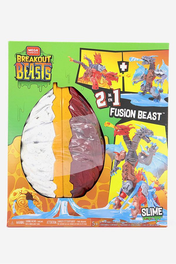 Mega Construx-Breakout Beasts 2,in,1 Fusion Beast Construction Set with 2 Buildable Figures, Orange Combo 1