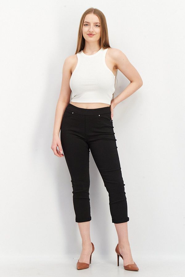 Mario Serrani Women Comfort Fit Stretch Cuffed Capri Pants Black Trendyol