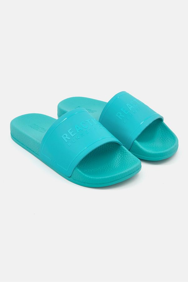 Reaction by Kenneth Cole Women Setia Logo Slip On Slide Slippers Turquoise Trendyol