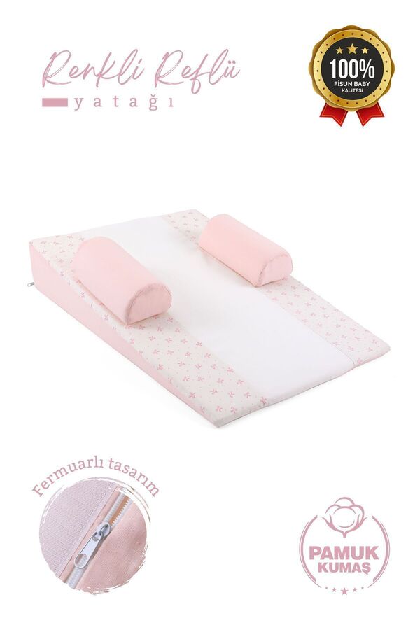 Fisun Baby Bebek Reflü Yatağı (PUDRA-FİYONK) Yıkanabilir Kılıflı, Ortopedik, Ana Kucağı