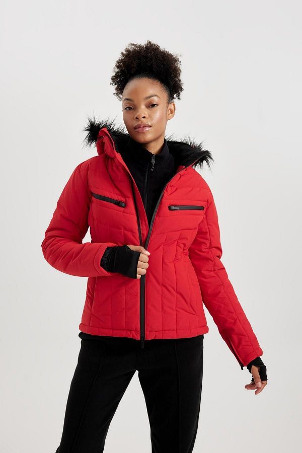 Defacto Waterproof Slim Fit Ski Coat with Hood Zipper and Pocket Trendyol