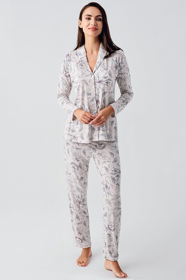 Artış-Patterned Viscous Pajama Set - Long Sleeve and Buttoned 1