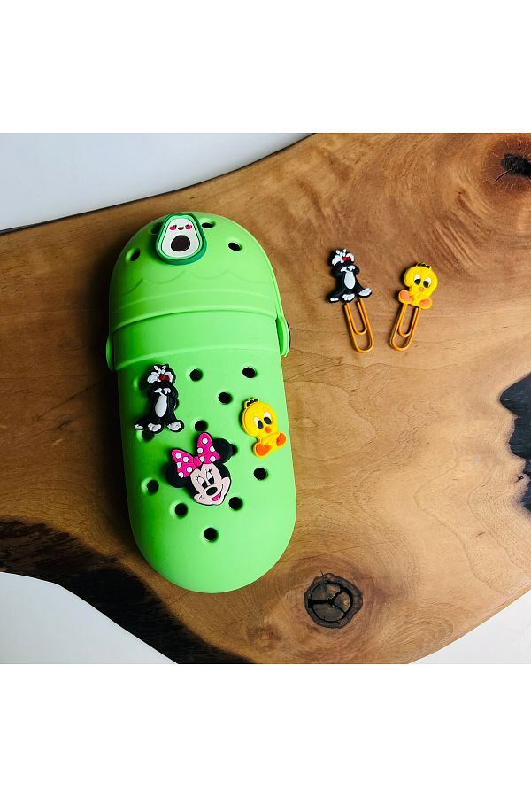 Crocs Green Silicone Crocs Fancy Pencil Case Set of 6 Sylvester Tweety Kiwi Minnie Mouse Trendyol