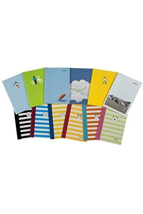 Mopak-60 Sheets Checked and Striped A5 Cardboard Cover Notebook Set of 12 1