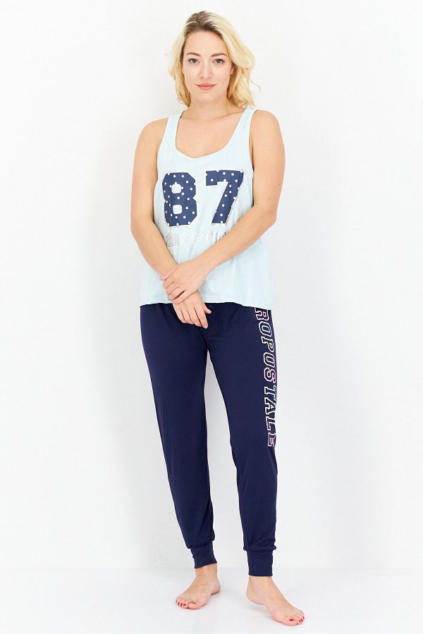 Aeropostale Women Graphic Print Top And Bottom Sleepwear Set Light Green Navy Trendyol