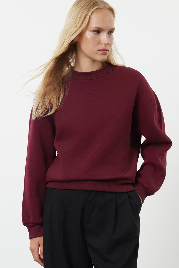 Trendyol Collection-Burgunderrotes Fleece-Sweatshirt mit bequemer Passform – Stehkragen, dicke Innenseite gestrickt TWOAW20SW0584 1
