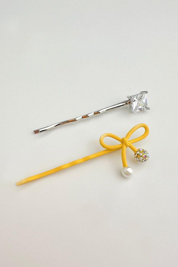 Modex-Yellow Bow Detail Double Hair Clip 1
