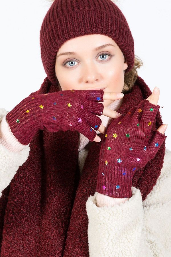 POSUSS-Colorful Star Printed Women's Gloves - Claret Red - Ps3103 1