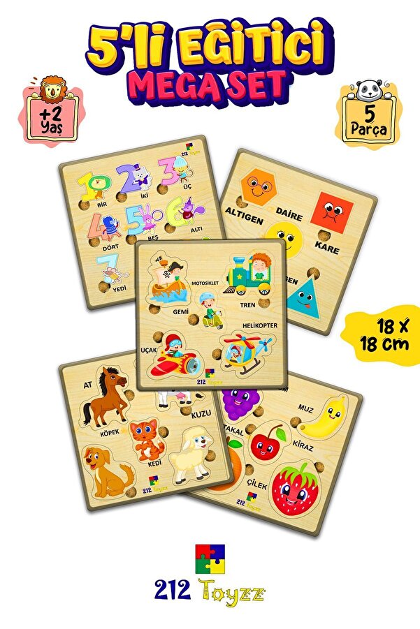 212toyzz 5 Adet Oyuncak Taşıtlar, Rakamlar,meyveler, Geometrik Şekil- Orman Hayvan 212 Toyzz
