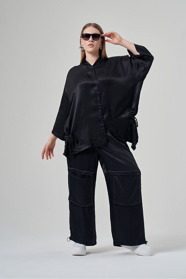 Jacob & Co.-Plus Size-Viscose Satin Cargo Pants 1