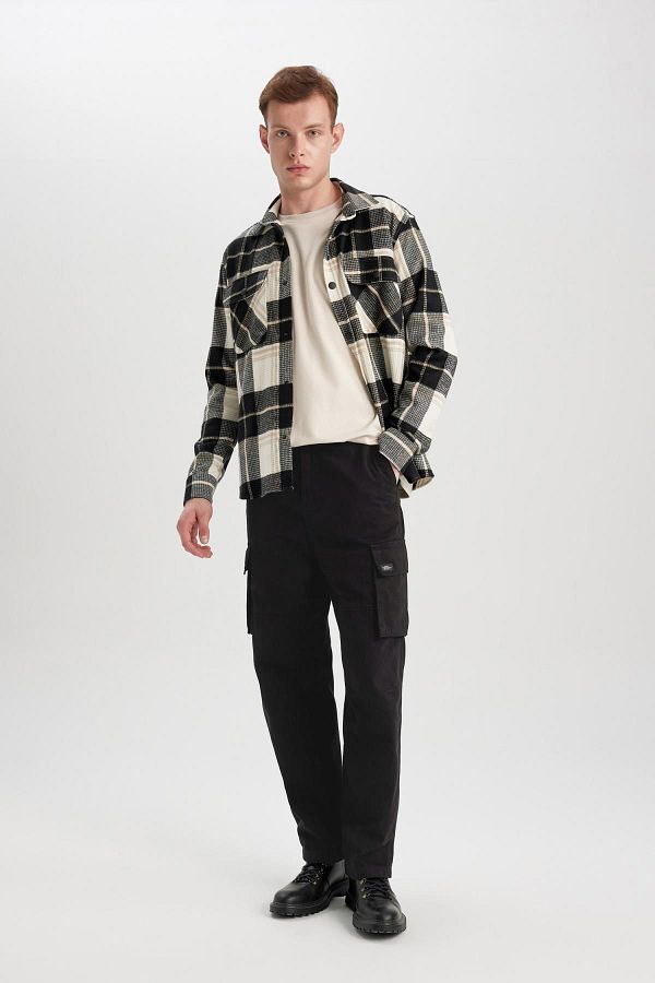 DeFacto-Kalhoty Gabardine Baggy Fit Cargo - Straight Leg B9472Ax23Wn 1