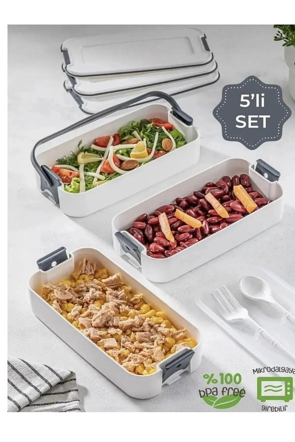 MHK Collection-3 Layer Gray Portable Food Container - Lunch Box Diet Lunch Box with Fork and Spoon 1