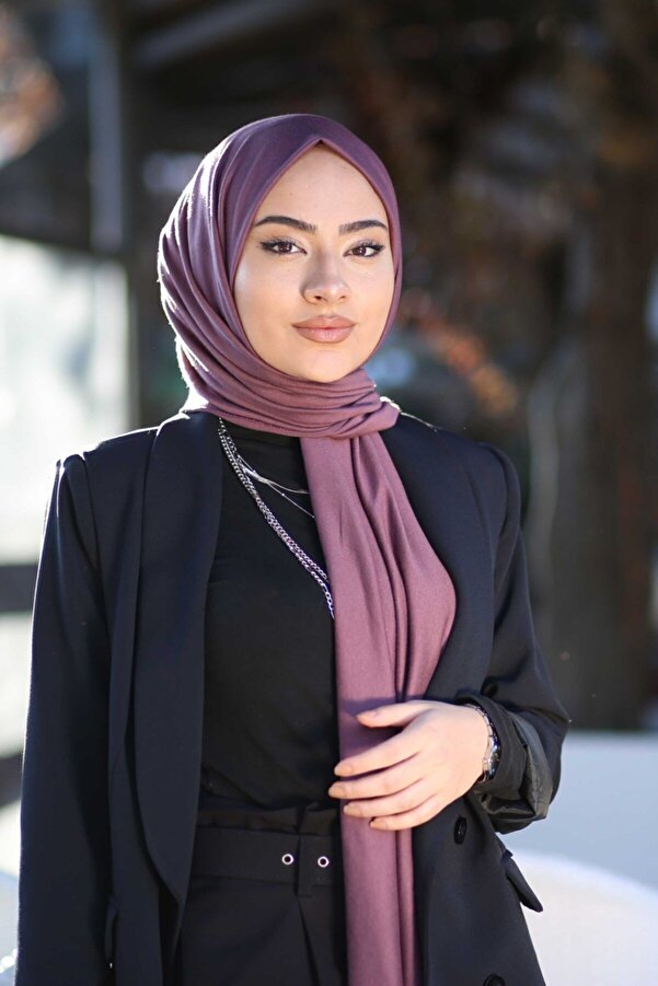 Organic Hijab Combed Cotton Shawl Model Plum- Trendyol