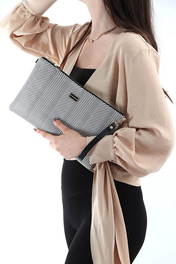 Silver Polo Black and White Women s Portfolio Clutch Nv1034 Trendyol