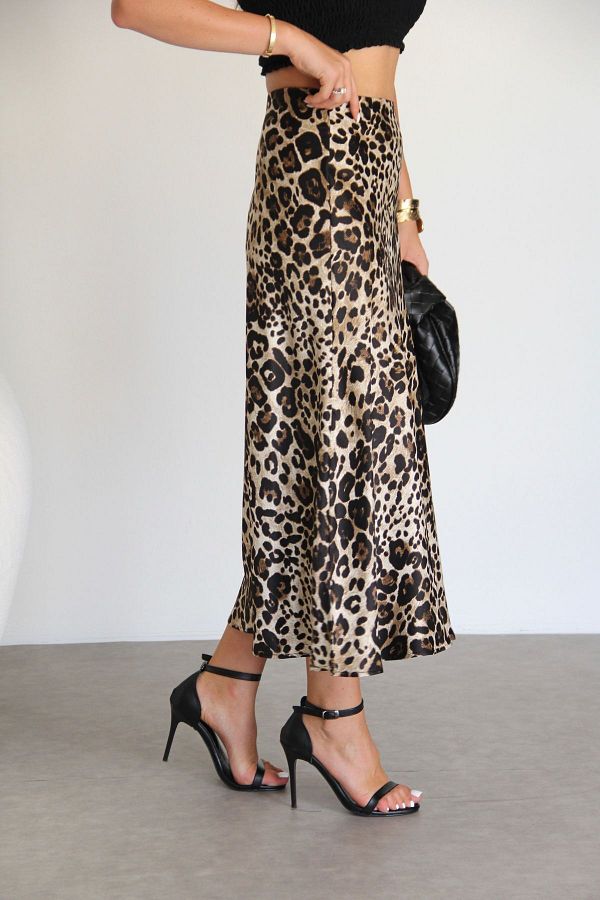 Animal print midi skirt elastic waist new arrivals