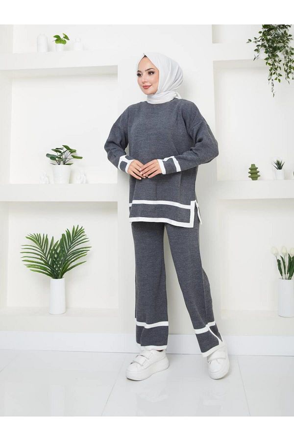 moda periy-طقم نسائي مزدوج مزين بشق وشريط 1