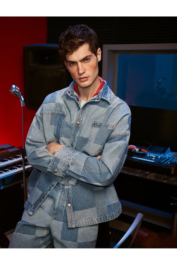 Koton Checked Denim Jacket Pocket Detailed Buttoned Color Block Trendyol