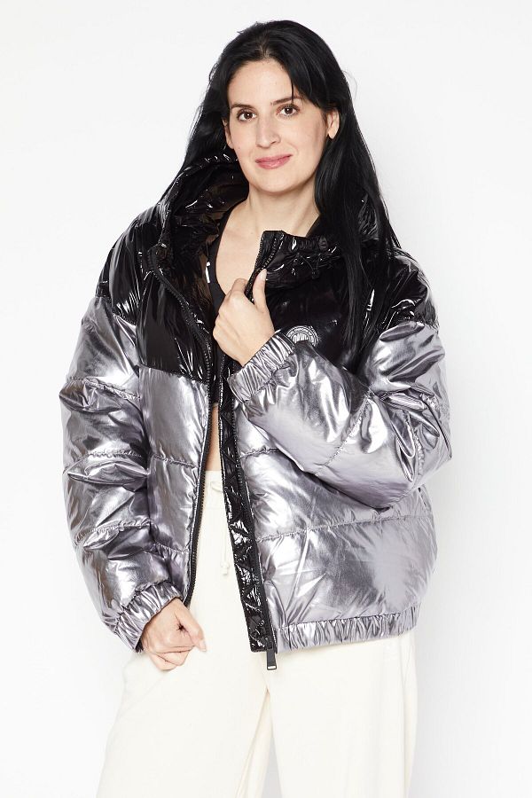 DKNY Sport Women Sportswear Fit Long Sleeves Brand Logo Puffer Jacket Black Silver Trendyol