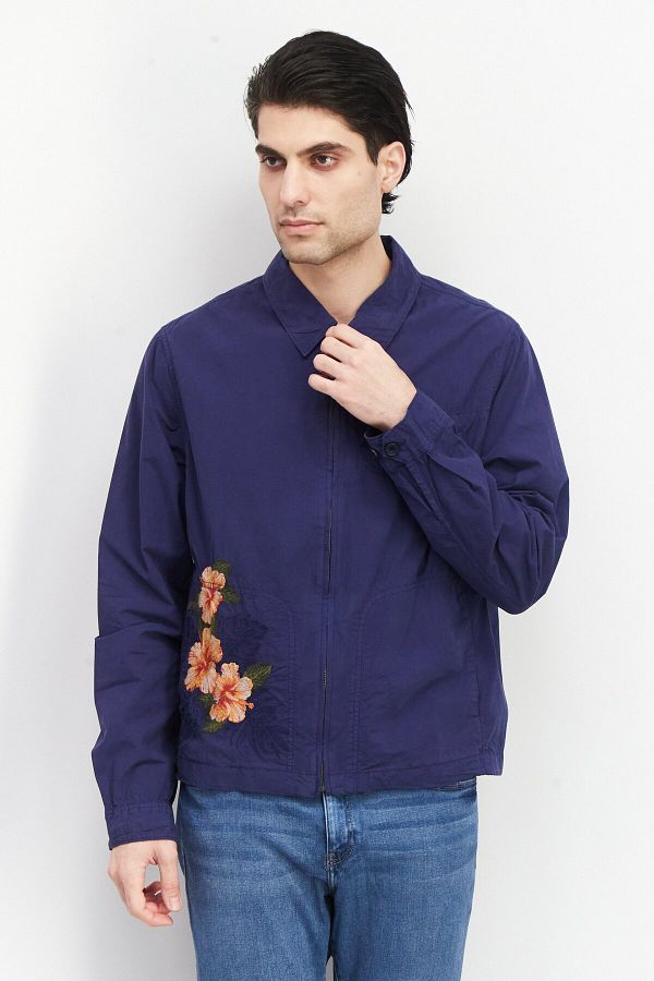 French Connection Men Floral Pattern Windbreaker Jacket Blue Trendyol