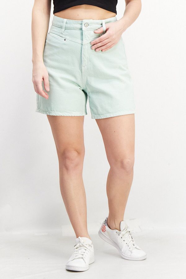 Esprit Women Regular Fit Plain Denim Shorts Mint Green Trendyol