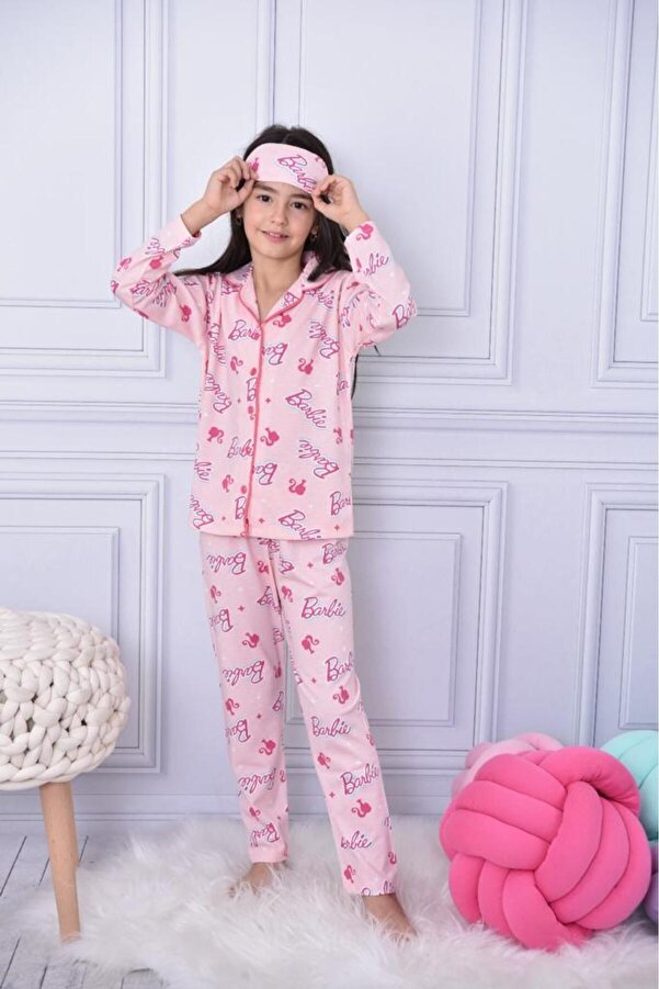 LİLLYPİCCA KIZ ÇOCUK DÜĞMELİ PAMUKLU PİJAMA TAKIMI - GÖZ BANT DAHİL