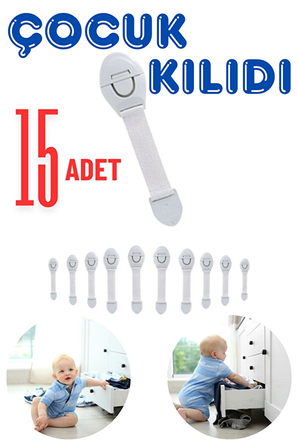 Abuy 15’li Beyaz Bebek & Çocuk Çekmece Kilidi Delme Gerektirmez, Dolap & Çekmece Güvenlik Kilidi