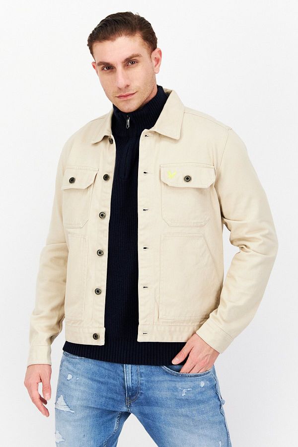 Lyle Scott Men Embroidered Logo Denim Jacket Beige Trendyol