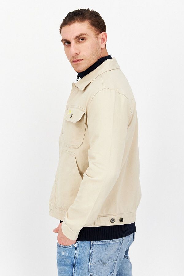 Lyle Scott Men Embroidered Logo Denim Jacket Beige Trendyol