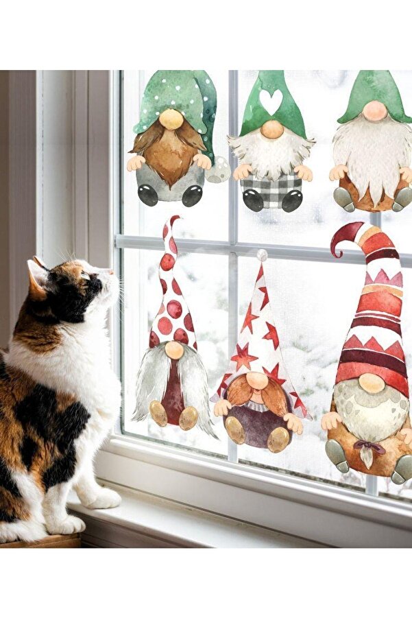 MSticker Yılbaşı Sevimli 6'lı Cüceler Çocuk Odası Cam Duvar Sticker Seti