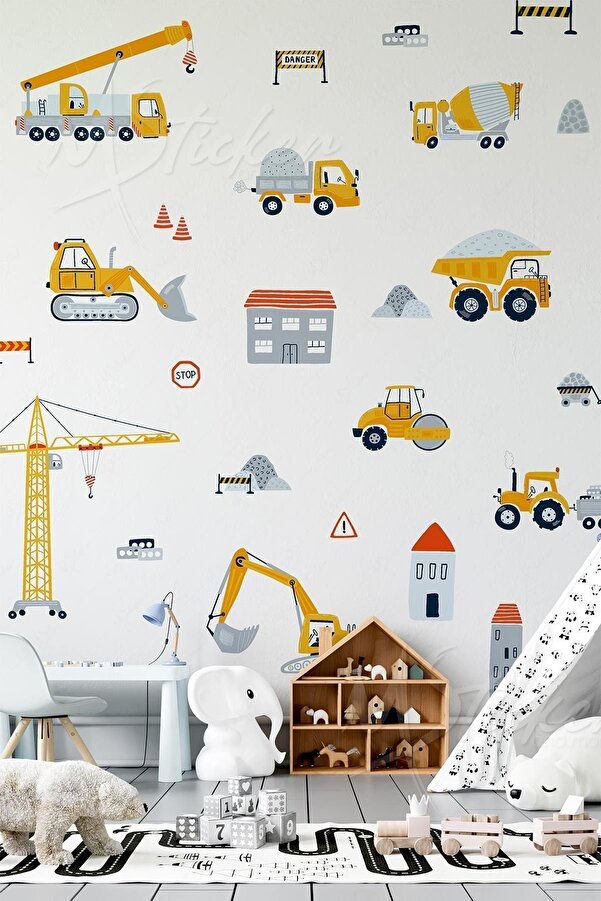 MSticker Iş Makinaları Ve Şehir Çocuklar Için Eğitici Öğretici Eğlenceli Sticker Seti