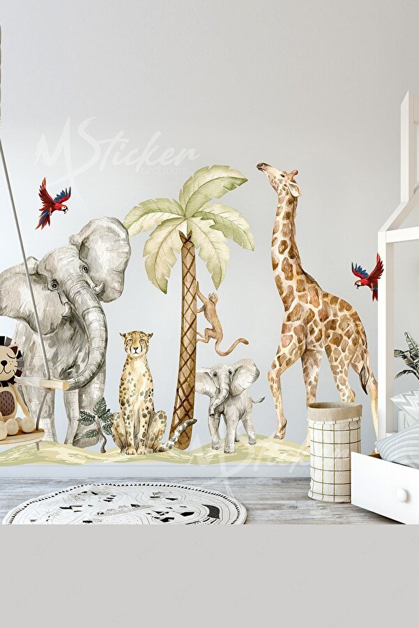 MSticker Safari Hayvanları Büyük Boy Çocuk Odası Dekorasyon Sticker Seti