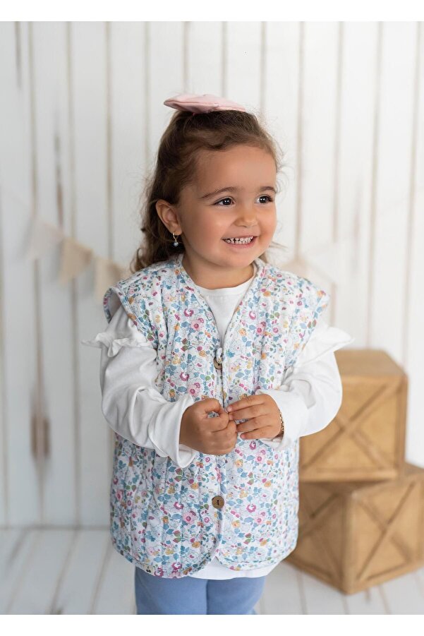 Kirazkids Çiçek Desenli Peluş Bebek yeleği