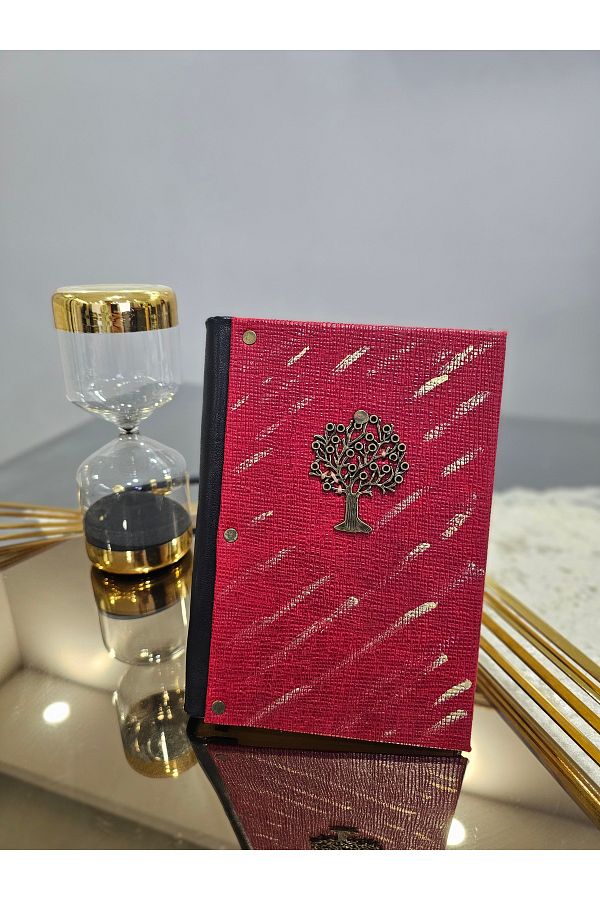 EPTC-Red Tree of Life Pattern - Genuine Leather Daily Notebook Handmade 1