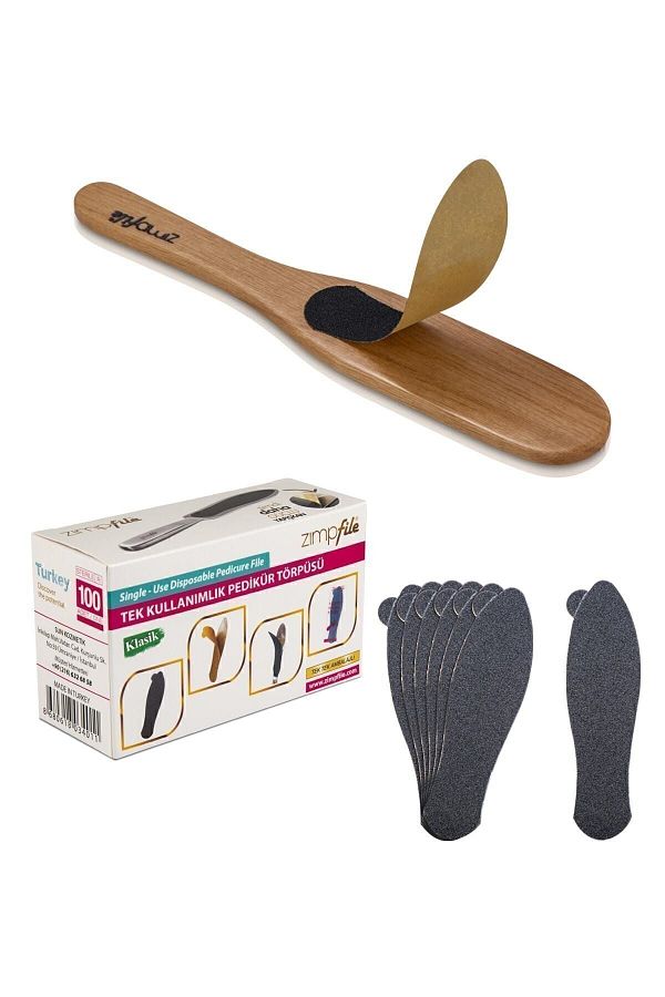 Zimpfile-Heel File Set - Disposable Heel File 100 Pieces + Wooden Spatula 1