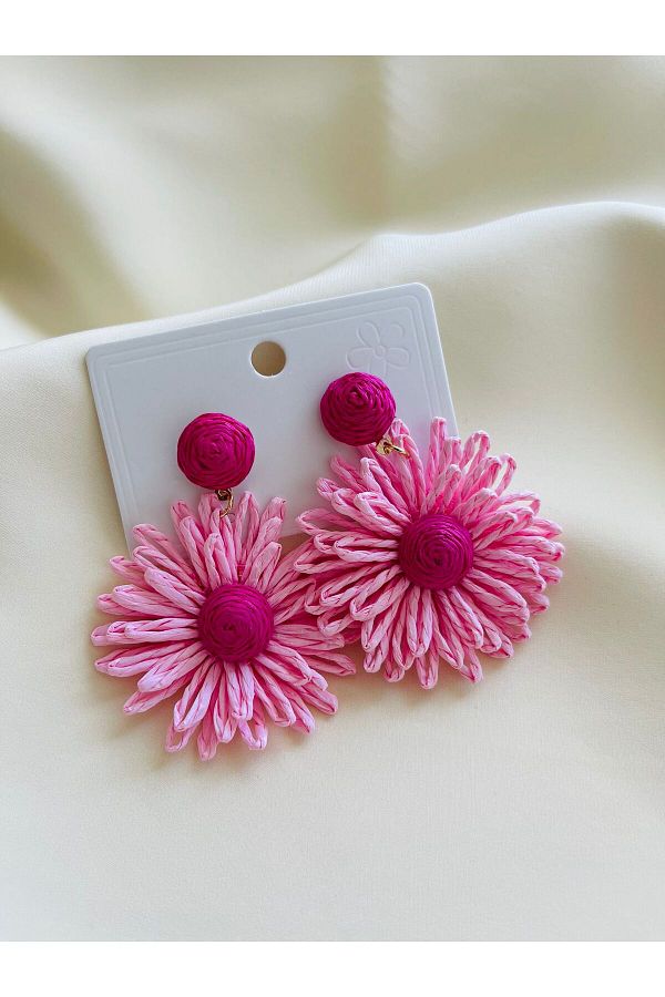Abac Pink Linen Earrings with Fuchsia Detail Women Trendyol
