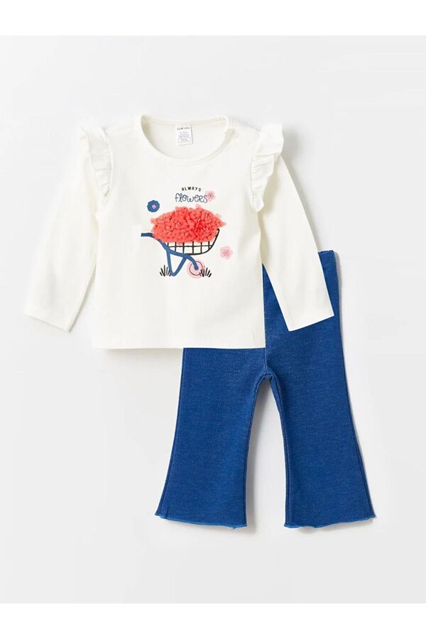 LC Waikiki-Lcw Crew Neck Long Sleeve Printed Baby Girl Blouse and Leggings Pants Set of 2 1