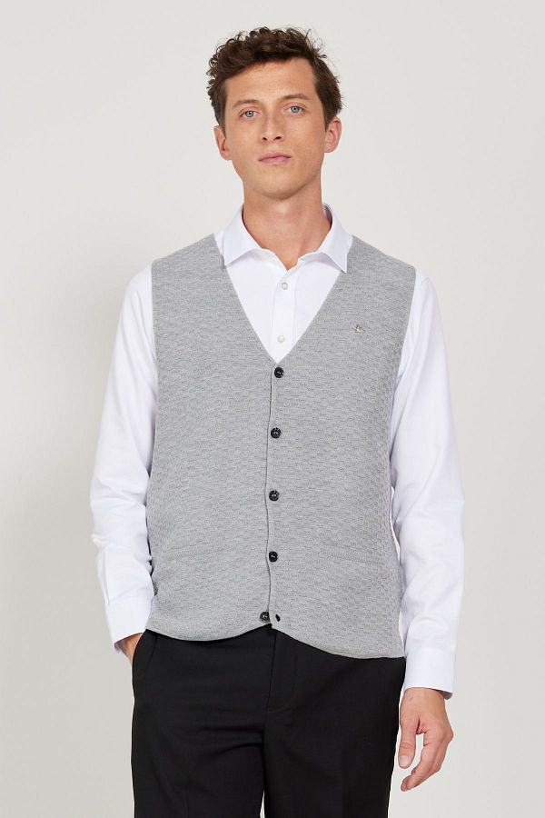 ALTINYILDIZ CLASSICS-Чоловічий сірий трикотажний жилет з V-подібним вирізом Altınyıldız Classics Standard Fit 1