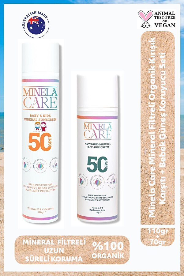 Minelacare Mineral Filtreli Organik Kırışık Karşıtı Bebek Güneş koruyucu set Pa