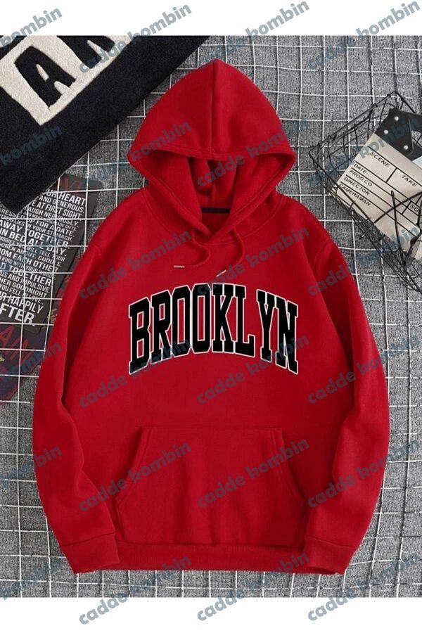 caddekombin Brooklyn Printed Red Hoodie Trendyol